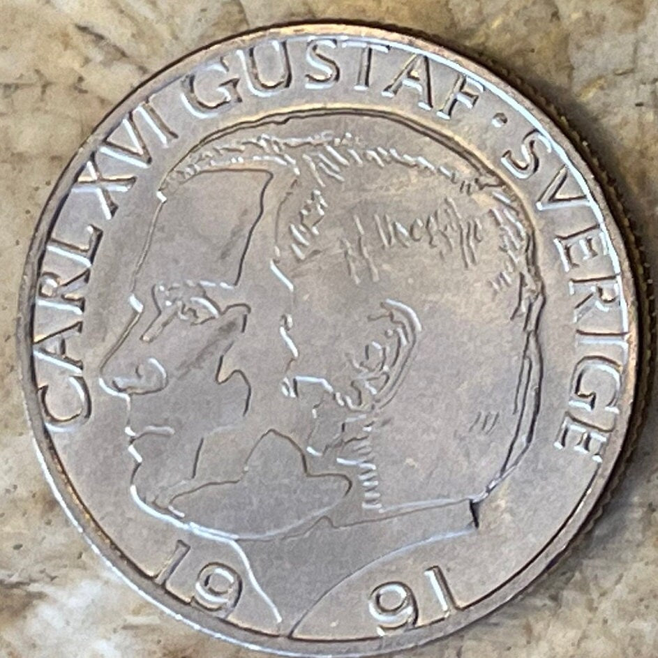 King Carl XVI Gustaf 1 Krona Sweden Authentic Coin Money for Jewelry and Craft Making (Three Crowns)