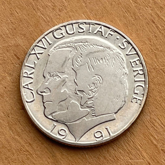 King Carl XVI Gustaf 1 Krona Sweden Authentic Coin Money for Jewelry and Craft Making (Three Crowns)