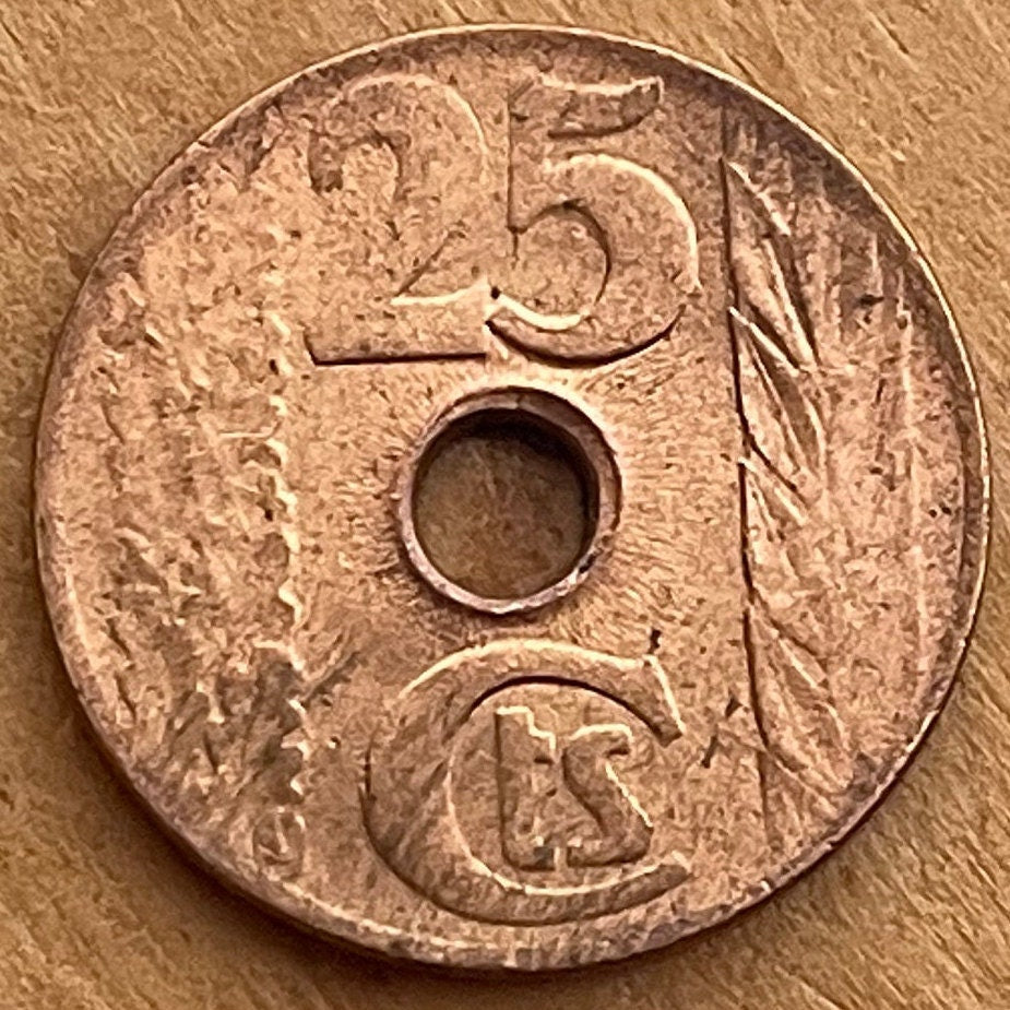 Book Breaks Chains of Ignorance 25 Centimos Second Spanish Republic 1938 Authentic Coin Money for Jewelry (Public Education) (Hole in Coin)