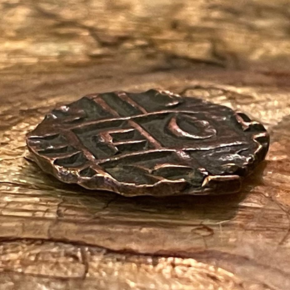 Vedic God Indra, Ruler of Heaven and Earth Deb Half-Rupee Bhutan Authentic Coin Money for Jewelry (Hammered Coin) (Crescent Moon) (Zigzag N)
