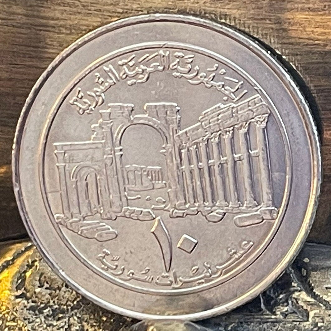 Ancient Palmyra & Hawk of Quraish 10 Liras Syria Authentic Coin Money for Jewelry and Craft Making (Roman Ruins)