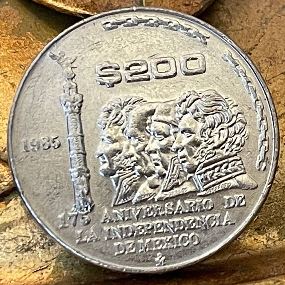 Angel and Heroes of Independence 200 Pesos Mexico Authentic Coin Money for Jewelry (Mexican Revolution) (1985) (Independence Monument)