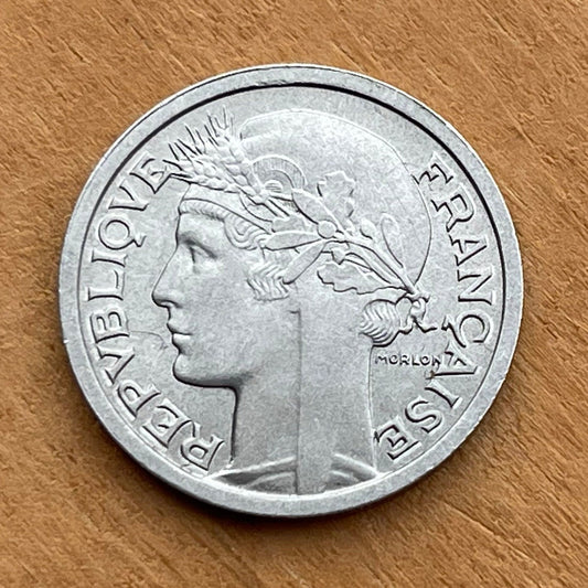 Marianne 1 Franc & Liberté, Égalité, Fraternité France Authentic Coin Money for Jewelry (Fourth Republic) (UNCIRCULATED) (Aluminum)
