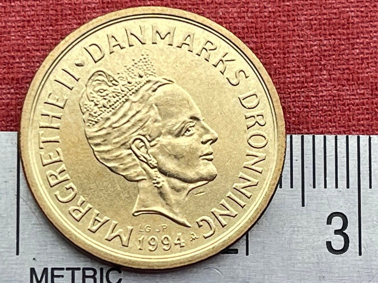 Queen Margrethe II 10 Kroner Denmark Authentic Coin Money for Jewelry and Craft Making (Three Lions)