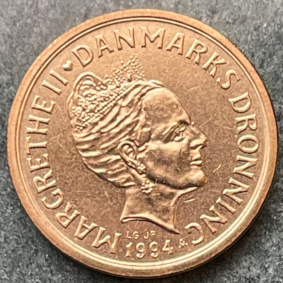 Queen Margrethe II 10 Kroner Denmark Authentic Coin Money for Jewelry and Craft Making (Three Lions)