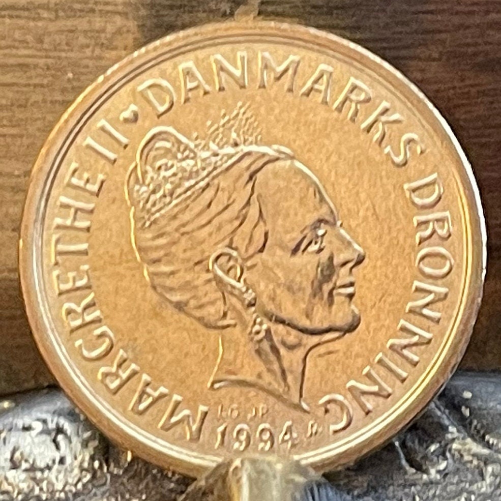Queen Margrethe II 10 Kroner Denmark Authentic Coin Money for Jewelry and Craft Making (Three Lions)