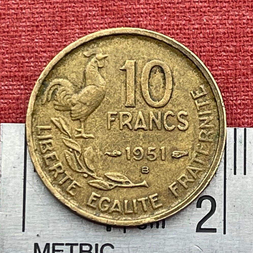 Gallic Rooster 10 Francs Chantecler & Marianne France Authentic Coin Money for Jewelry and Craft Making (Le Coq Francais) (Fourth Republic)