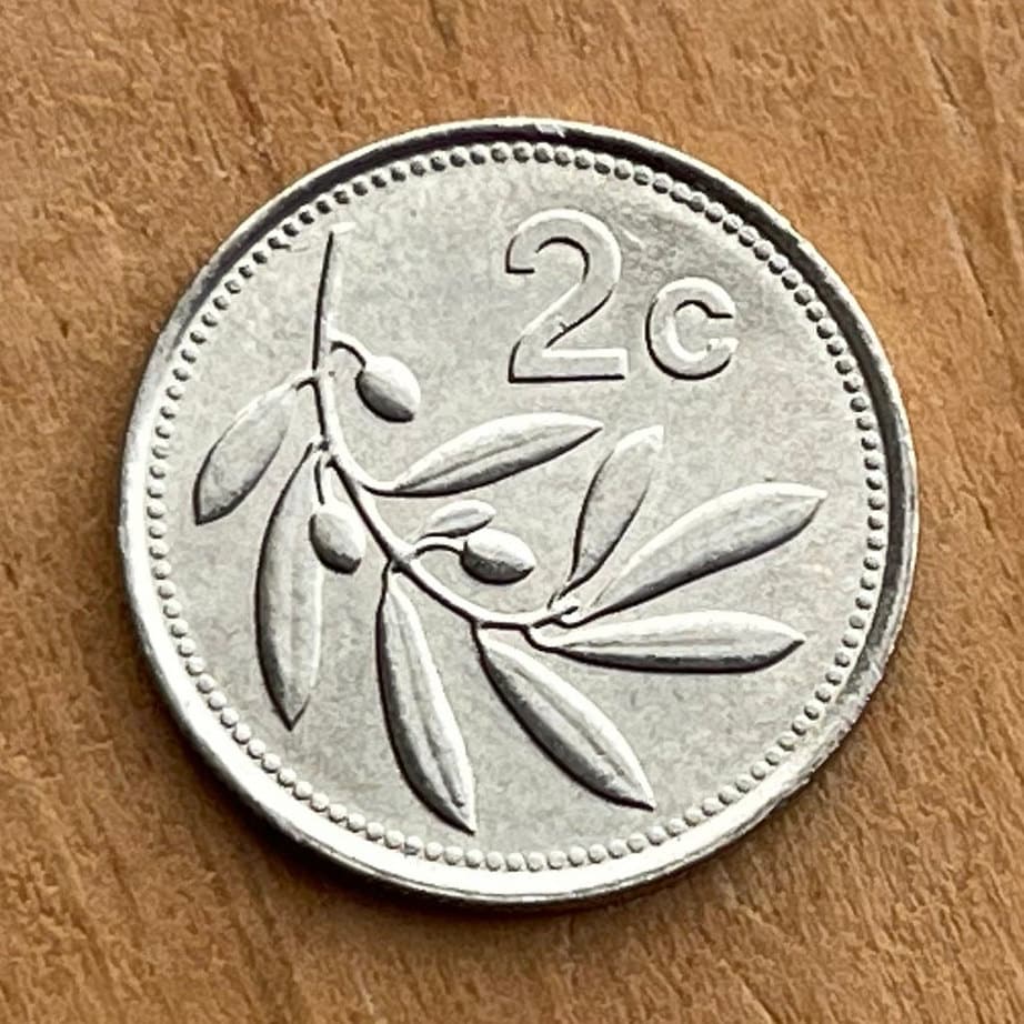 Olive Branch 2 Cents Malta Authentic Coin Money for Jewelry and Craft Making (Peace) (Victory)