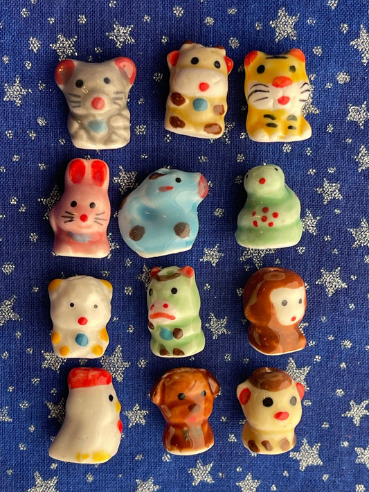 Chinese Zodiac Beads-Astrology; Lunar New Year; birthday; birth year-rat ox tiger rabbit dragon snake horse goat monkey rooster dog pig
