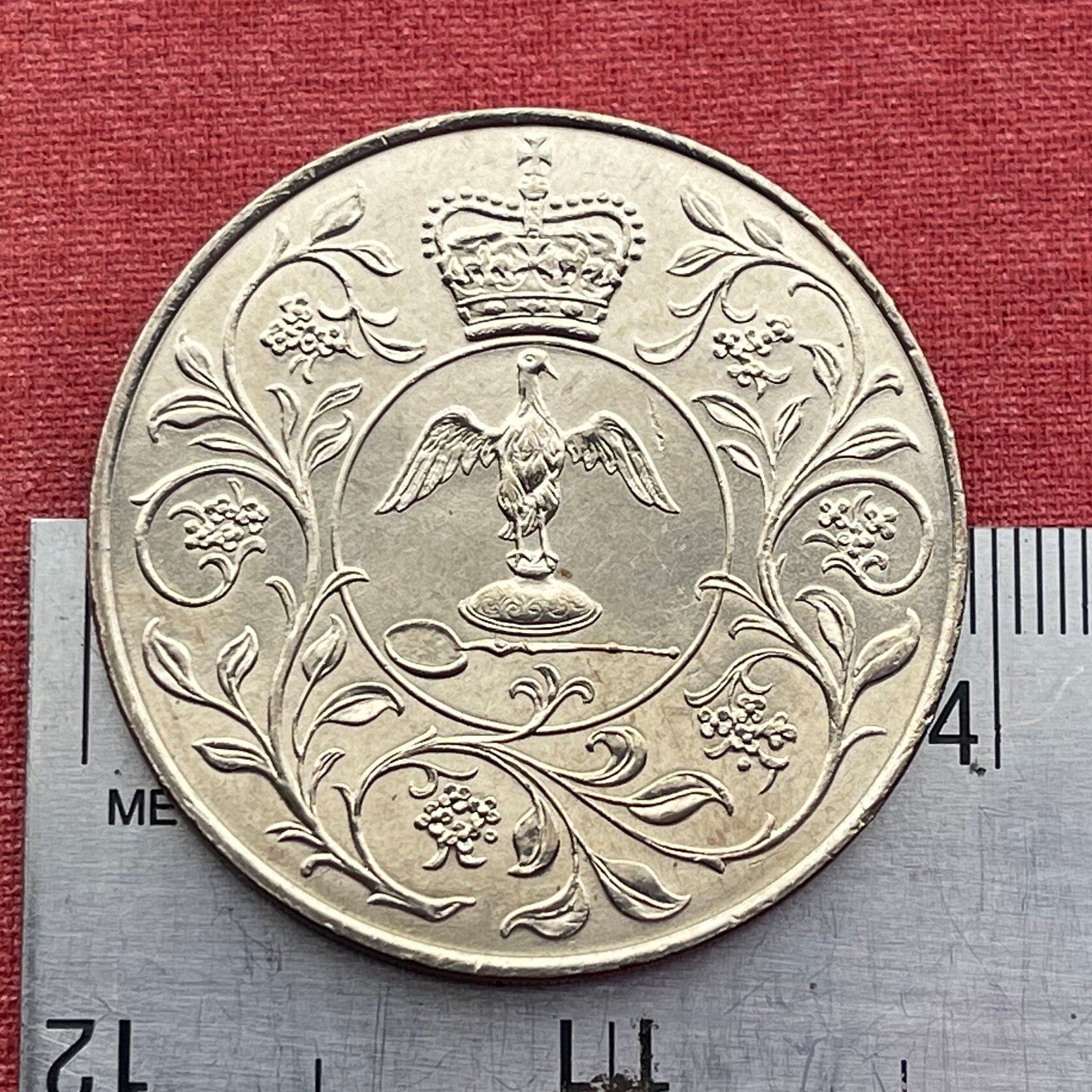 Horseback Queen Elizabeth II & Coronation Regalia 25 New Pence Authentic Coin Money for Jewelry and Craft Making (25th Anniversary) (1977)