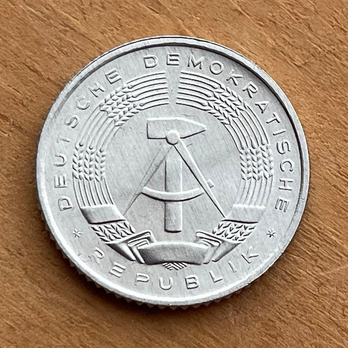 Hammer, Compass, Corn Wreath 50 Pfennig East Germany Authentic Coin Money for Jewelry and Craft Making (German Democratic Republic)