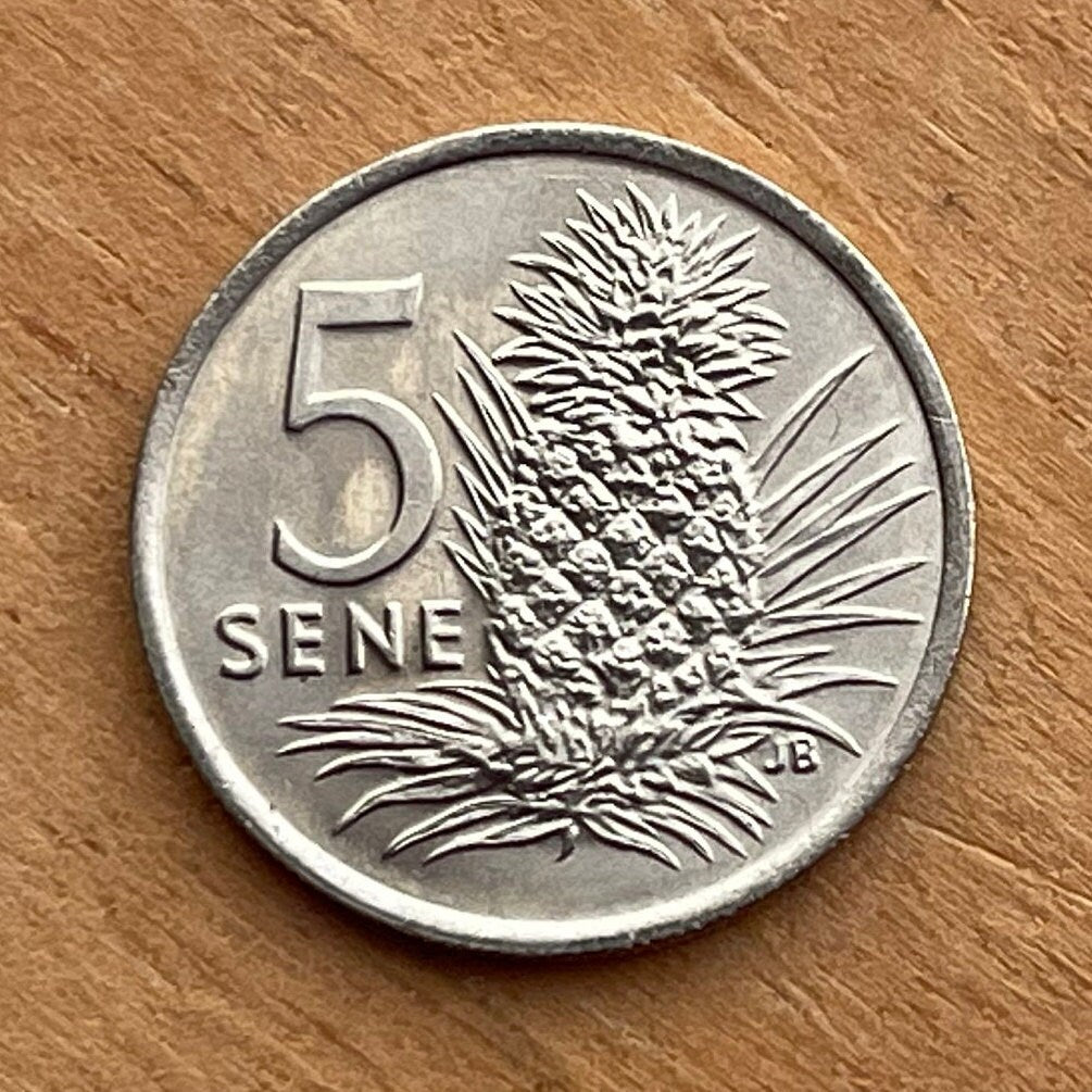 Pineapple & President-for-Life Malietoa Tanumafili II 5 Sene Samoa Authentic Coin Money for Jewelry and Craft Making