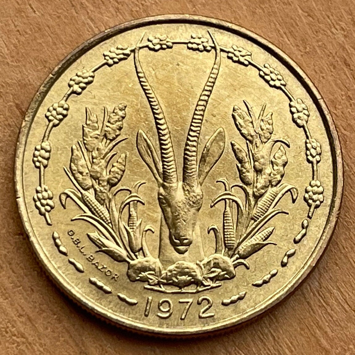 Dama Gazelle 25 CFA Francs & Akan Sawfish Goldweight West African States Authentic Coin Money for Jewelry and Crafts (Ashanti) Mhorr gazelle