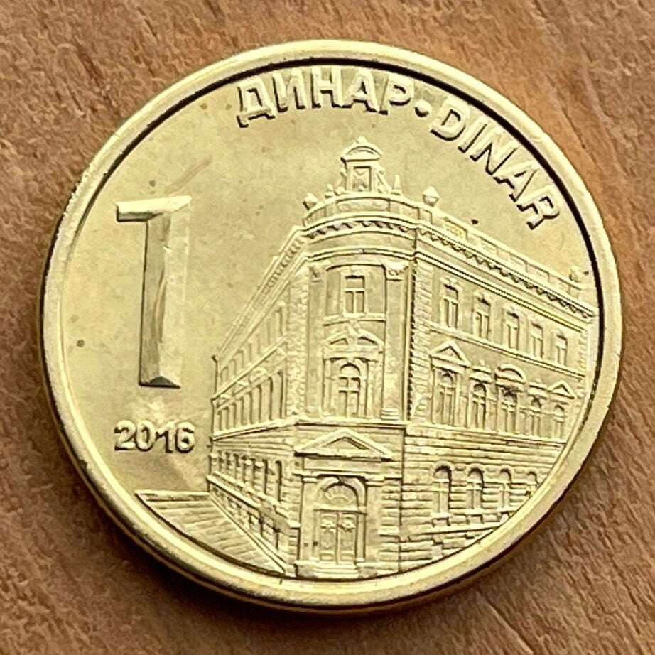 Privileged National Bank Building 1 Dinar Serbia Authentic Coin Money for Jewelry and Craft Making