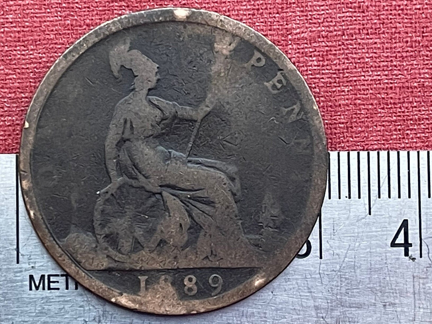 Queen Victoria (2nd Portrait) & Britannia with Trident 1 Penny Great Britain Authentic Coin Money for Jewelry (Bun Head) CONDITION: FAIR