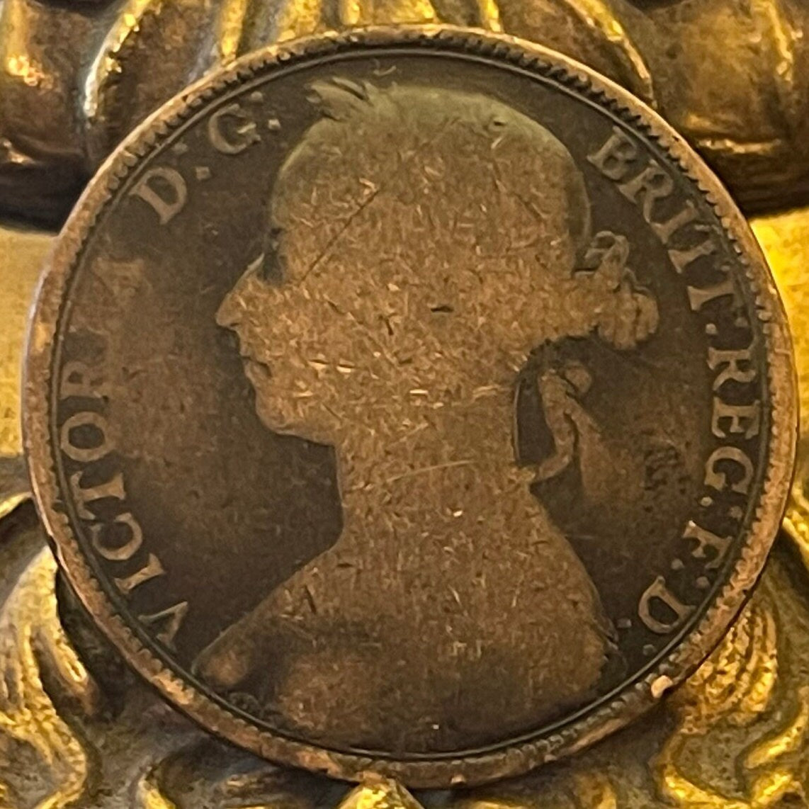 Queen Victoria (2nd Portrait) & Britannia with Trident 1 Penny Great Britain Authentic Coin Money for Jewelry (Bun Head) CONDITION: FAIR