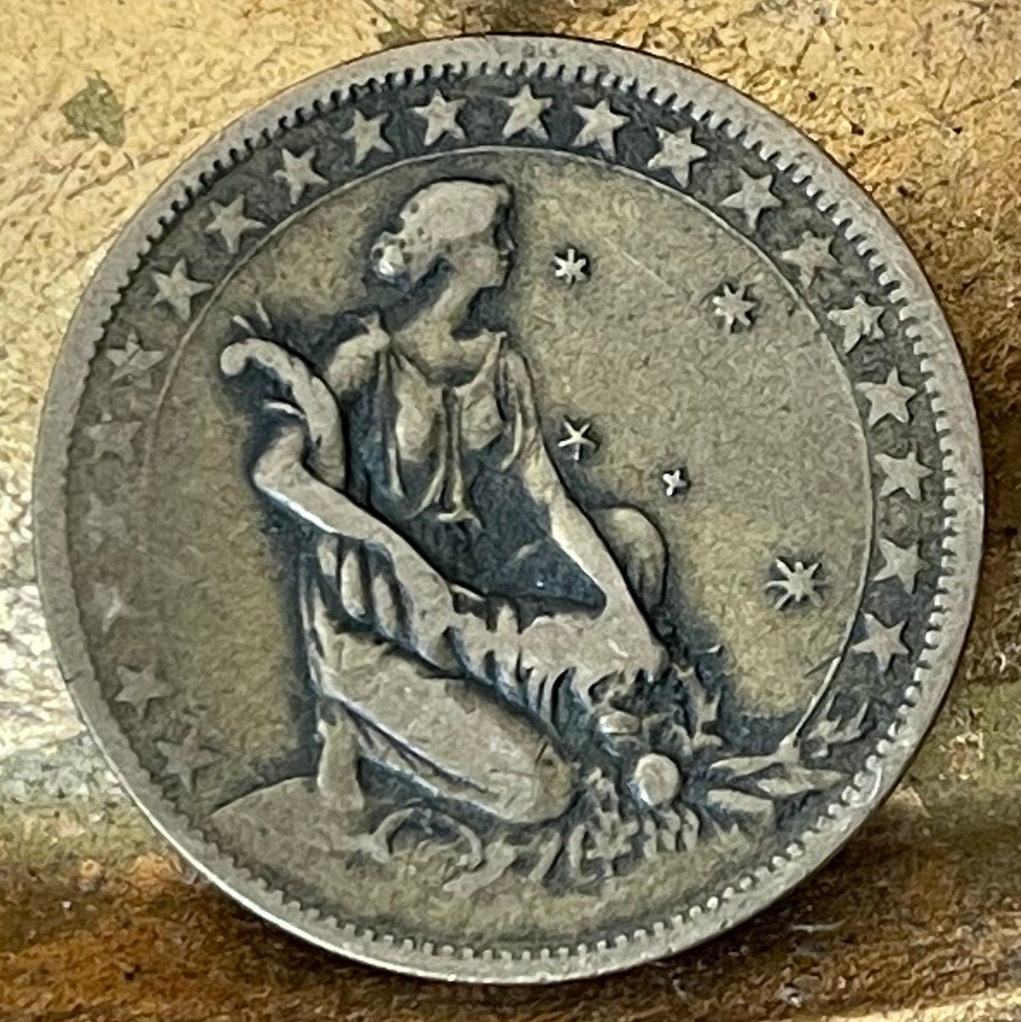 Goddess Abundantia with Cornucopia & Southern Cross Constellation 1000 Réis Brazil Authentic Coin Money for Jewelry and Craft Making (Crux)