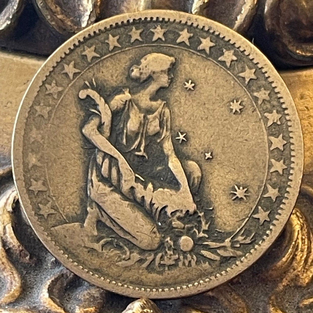 Goddess Abundantia with Cornucopia & Southern Cross Constellation 1000 Réis Brazil Authentic Coin Money for Jewelry and Craft Making (Crux)