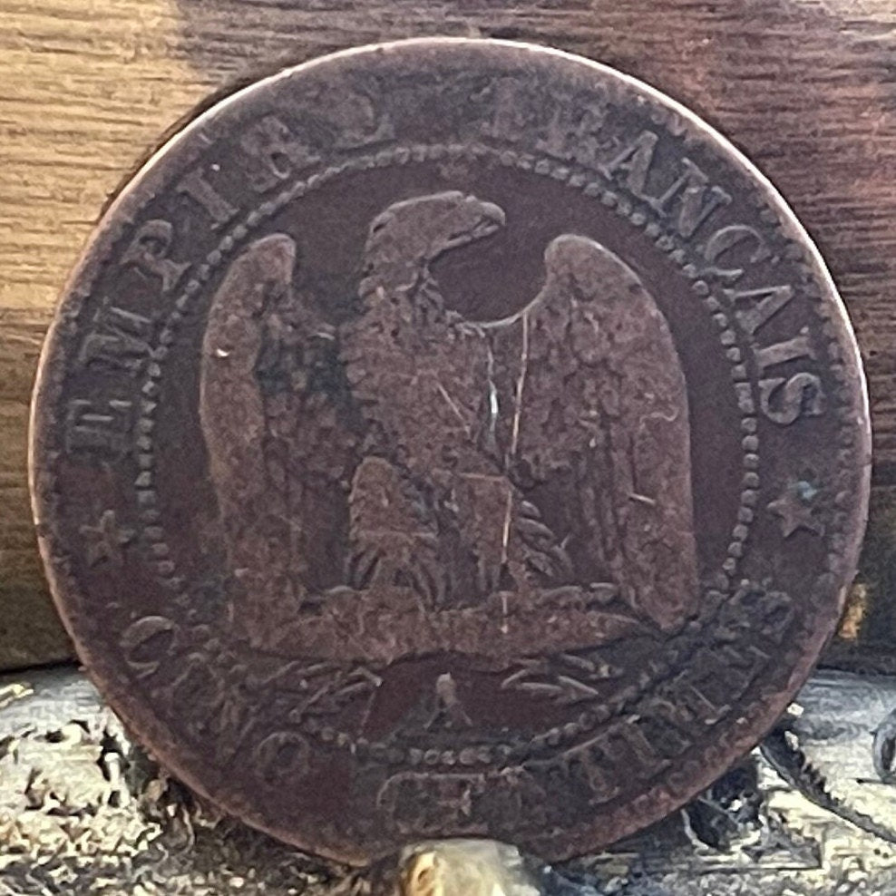 Emperor Napoleon III & French Imperial Eagle 5 Centimes France Authentic Coin Money for Jewelry and Craft Making (Second Empire)