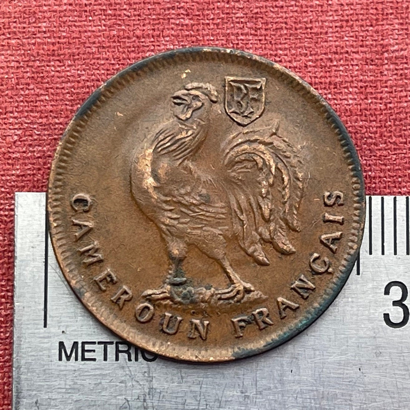 Free French Cross of Lorraine & Gallic Rooster Chantecler 1 Franc French Cameroon Authentic Coin Money for Jewelry (Le Coq Francais) 1943