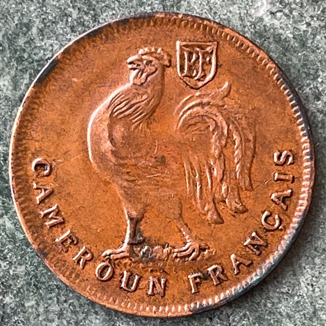 Free French Cross of Lorraine & Gallic Rooster Chantecler 1 Franc French Cameroon Authentic Coin Money for Jewelry (Le Coq Francais) 1943