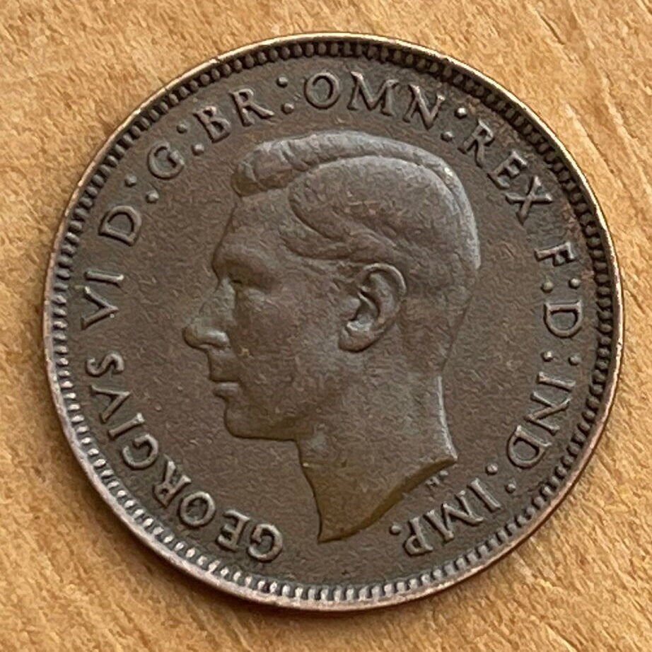 Eurasian Wren & King George VI 1 Farthing Great Britain Authentic Coin Money for Jewelry and Craft Making
