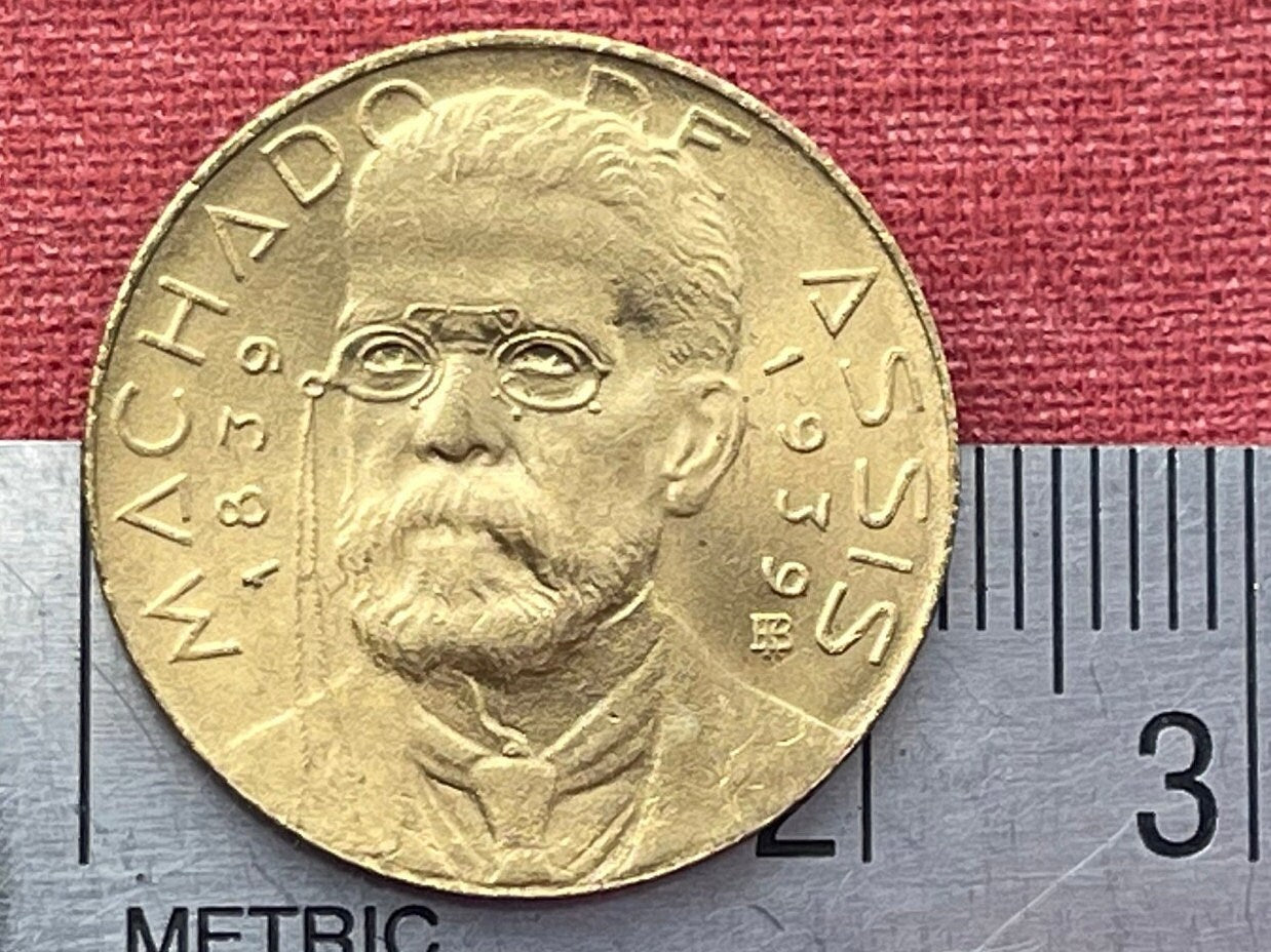 Author Machado de Assis & Marajoara Motif 500 Réis Brazil Authentic Coin Money for Jewelry (Pre-Columbian) (Matrilineal) (Goddess) (1939)