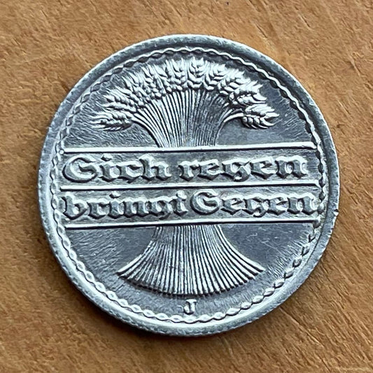 Harvest Wheatsheaf & Proverb "Sich Regen Bringt Segen" ("Effort Brings Reward") 50 Pfennig Germany Authentic Coin Money for Jewelry