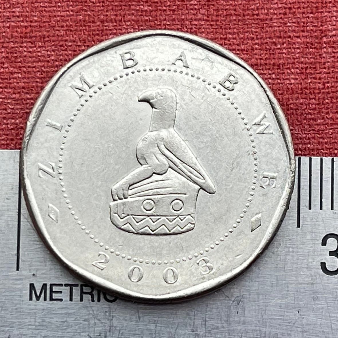 Statue of the Unknown Soldier & Great Zimbabwe Bird 25 Dollars Zimbabwe Authentic Coin Money for Jewelry (Heroes Acre) (Harare) (Shona)