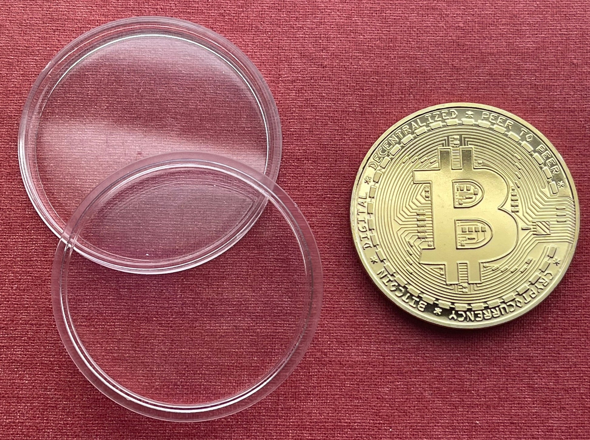 Bitcoin Logo Charm with Miner's Axe & Circuitboard 24-Karat Gold-plated Novelty Medallion (No Monetary Value) (Cryptocurrency) (BTC Mining)