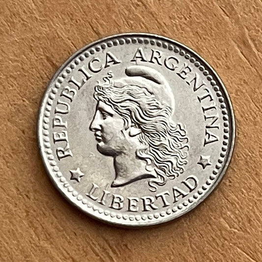 Goddess of Liberty by Oudiné in Phrygian Cap 5 Centavos Argentina Authentic Coin Money for Jewelry and Craft Making
