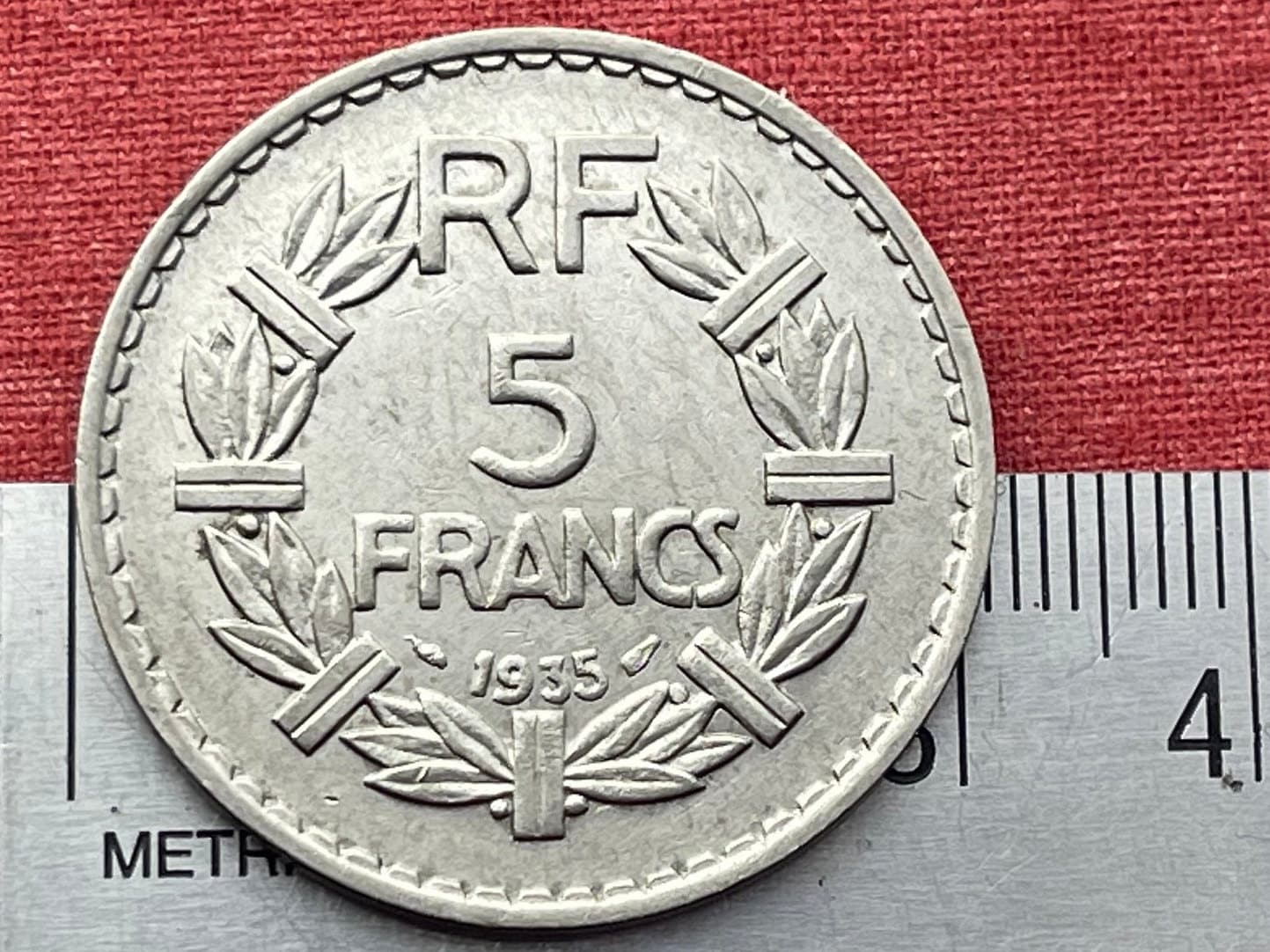 Marianne Laureate 5 Francs France Authentic Coin Money for Jewelry and Craft Making (Third Republic) (Victory Wreath)