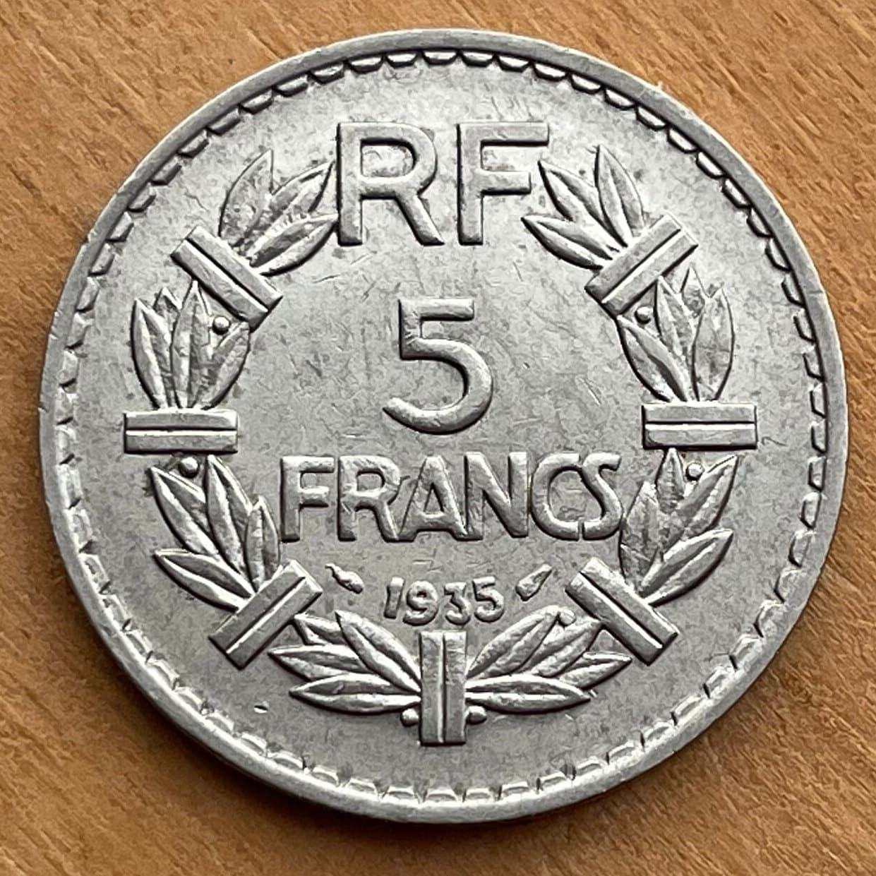 Marianne Laureate 5 Francs France Authentic Coin Money for Jewelry and Craft Making (Third Republic) (Victory Wreath)