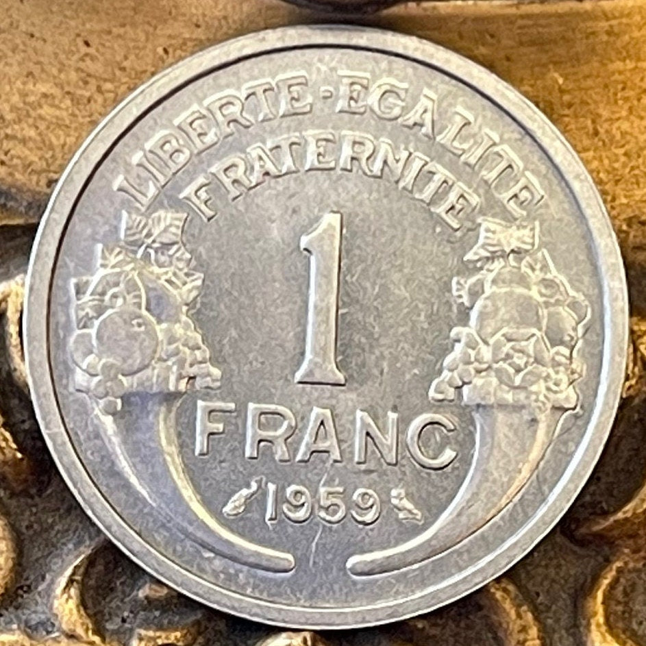 Marianne 1 Franc & Liberté, Égalité, Fraternité France Authentic Coin Money for Jewelry (Fourth Republic) (UNCIRCULATED) (Aluminum)