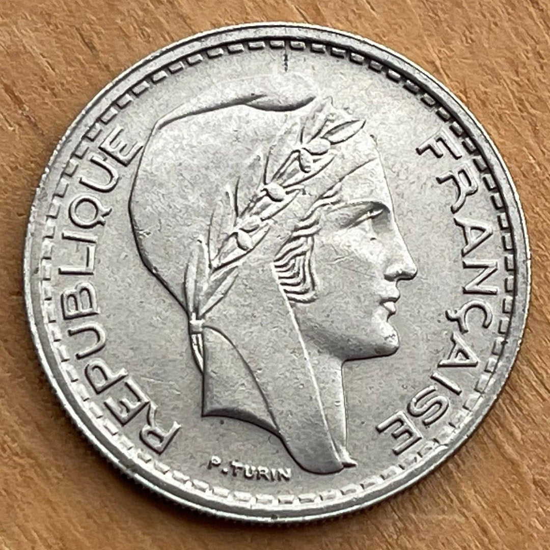 Art Deco Marianne in Phrygian Cap 10 Francs France Authentic Coin Money for Jewelry and Crafts (Turin Type) (Liberté, Egalité, Fraternité)