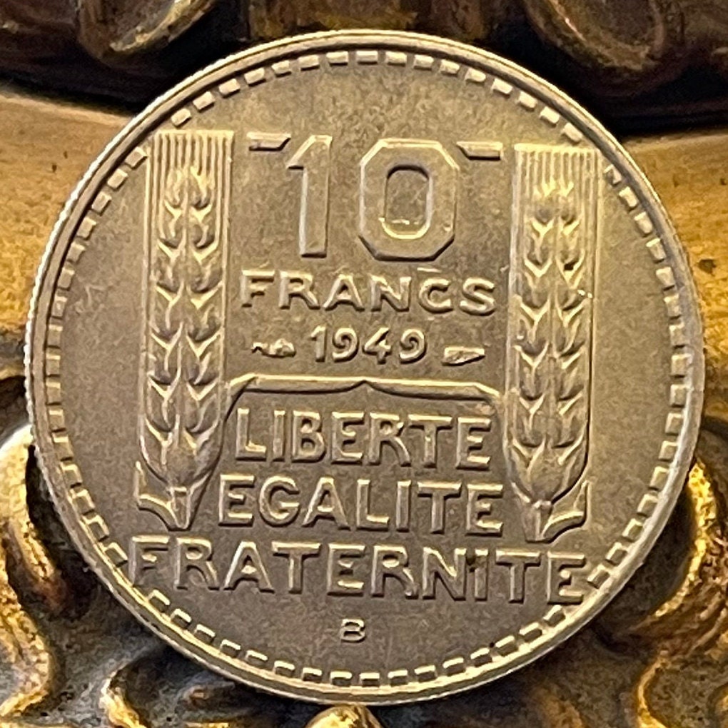 Art Deco Marianne in Phrygian Cap 10 Francs France Authentic Coin Money for Jewelry and Crafts (Turin Type) (Liberté, Egalité, Fraternité)