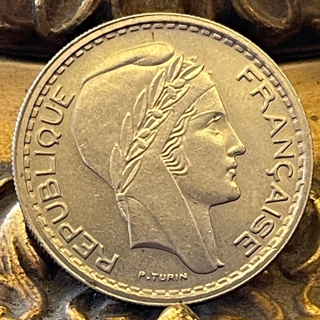 Art Deco Marianne in Phrygian Cap 10 Francs France Authentic Coin Money for Jewelry and Crafts (Turin Type) (Liberté, Egalité, Fraternité)