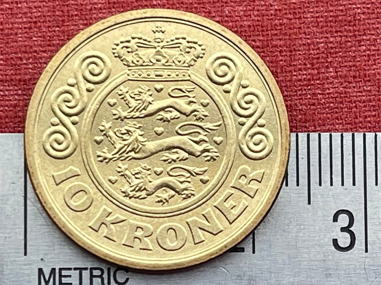 Queen Margrethe II 10 Kroner Denmark Authentic Coin Money for Jewelry and Craft Making (Three Lions)