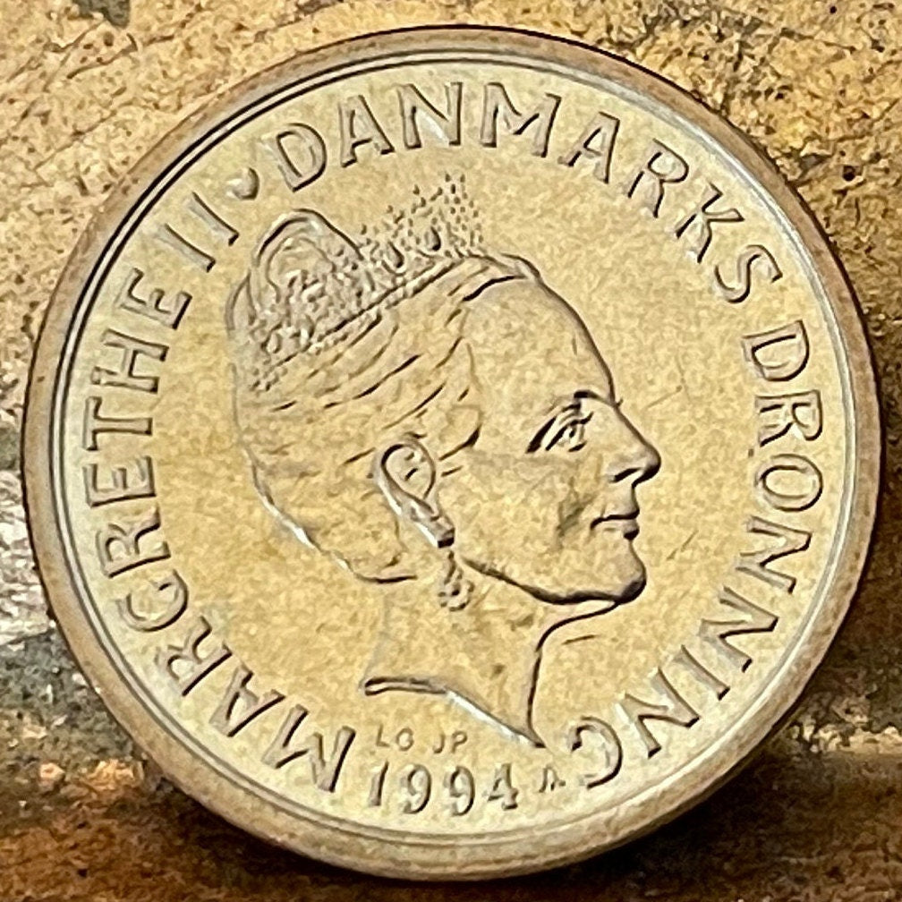 Queen Margrethe II 10 Kroner Denmark Authentic Coin Money for Jewelry and Craft Making (Three Lions)