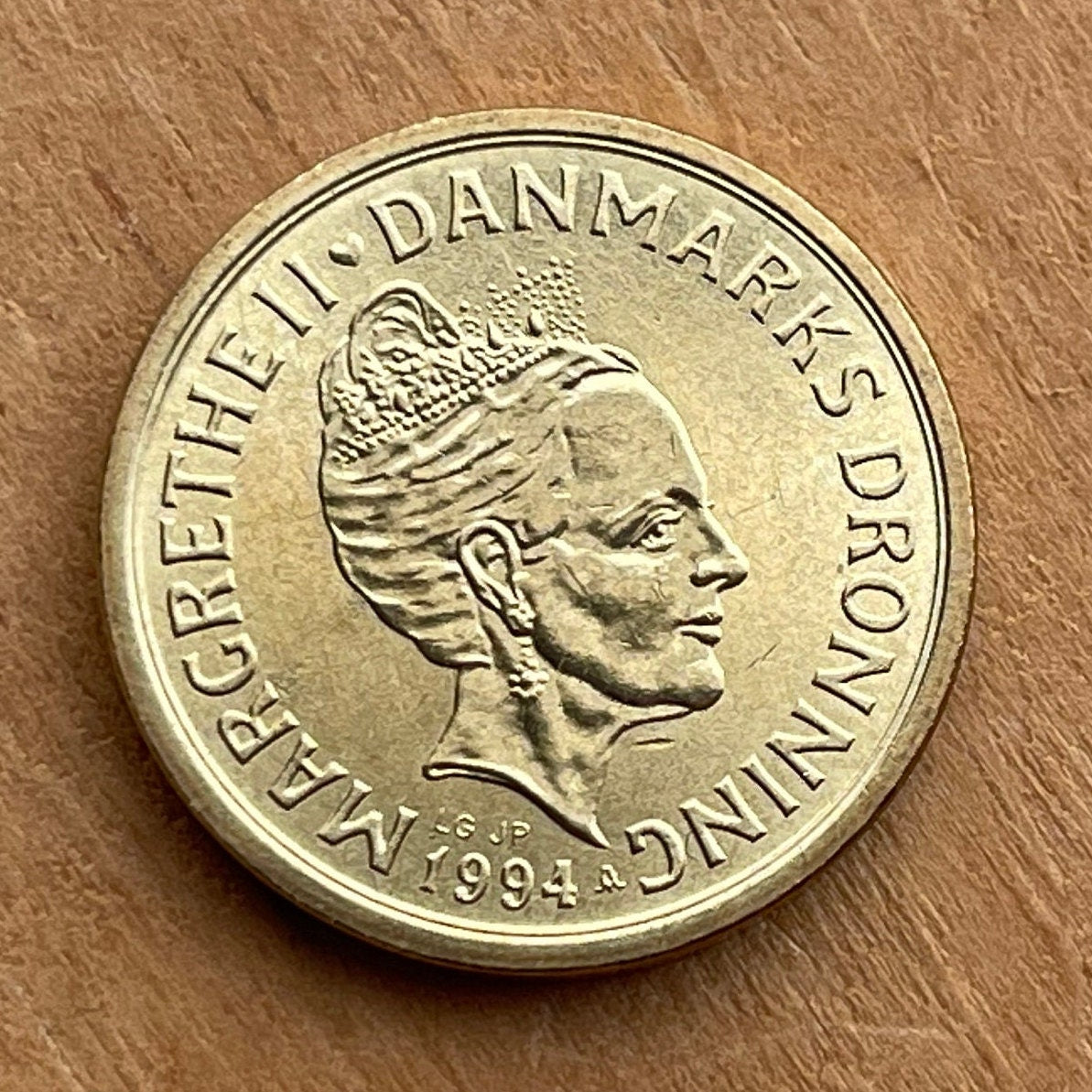 Queen Margrethe II 10 Kroner Denmark Authentic Coin Money for Jewelry and Craft Making (Three Lions)