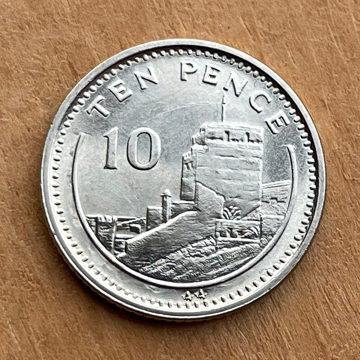 Moorish Castle 10 Pence Gibraltar Authentic Coin Money for Jewelry and Craft Making (Tower of Homage) (1994)
