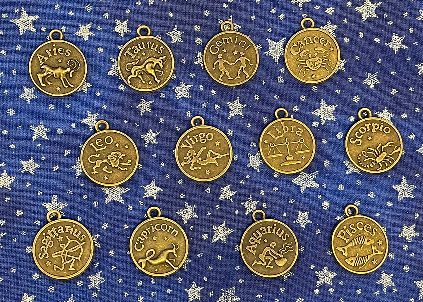 Greek Zodiac charm,Astrology,Birthday-silver,bronze;Aries Taurus Gemini Cancer Leo Virgo Libra Scorpio Sagittarius Capricorn Aquarius Pisces
