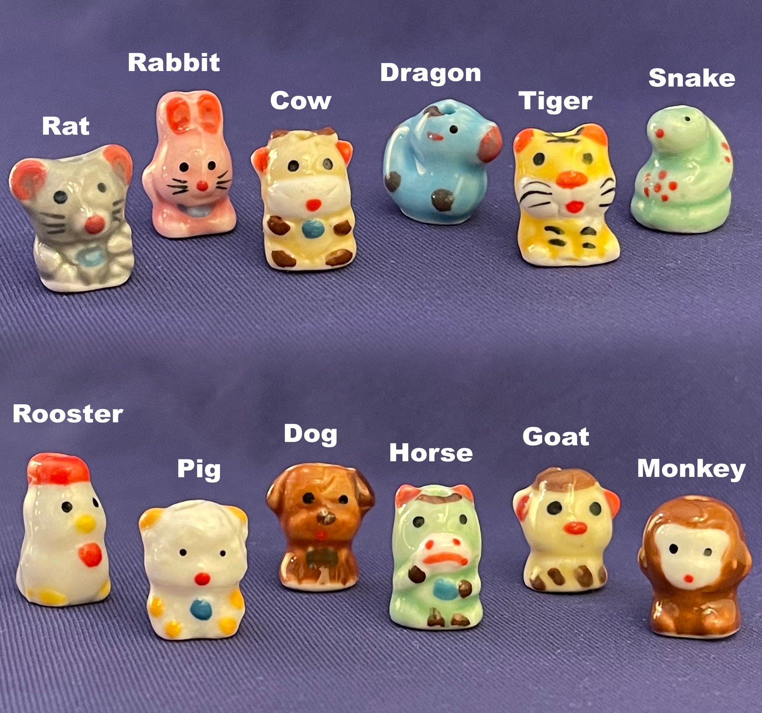 Chinese Zodiac Beads-Astrology; Lunar New Year; birthday; birth year-rat ox tiger rabbit dragon snake horse goat monkey rooster dog pig