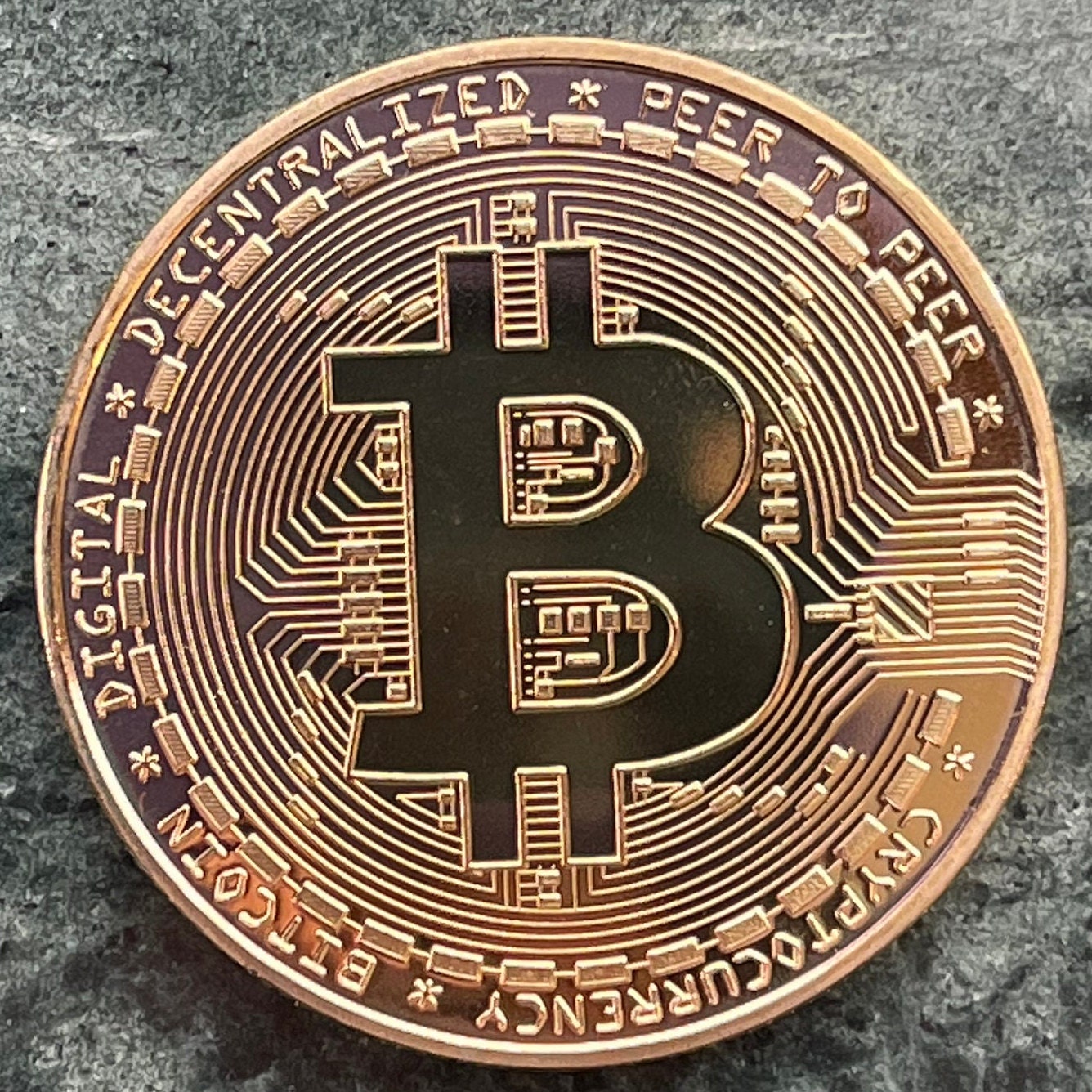Bitcoin Logo Charm with Miner's Axe & Circuitboard 24-Karat Gold-plated Novelty Medallion (No Monetary Value) (Cryptocurrency) (BTC Mining)