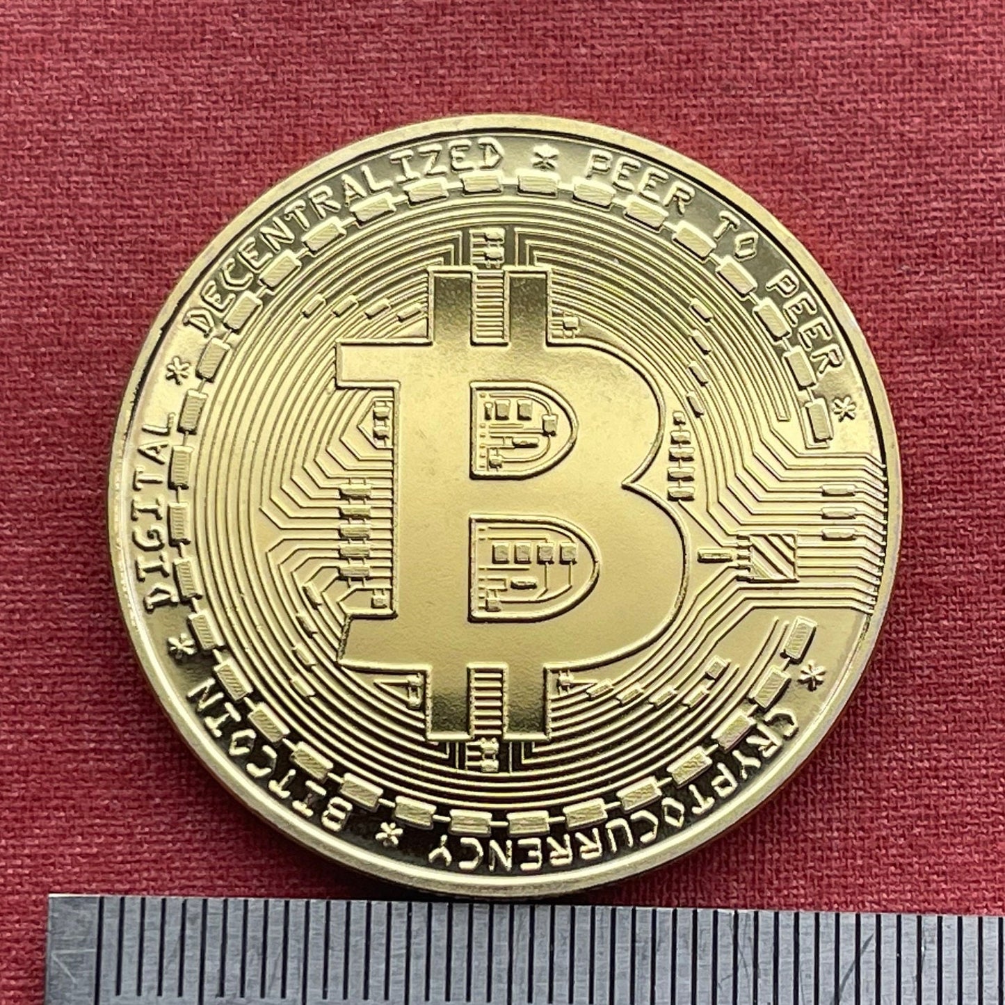 Bitcoin Logo Charm with Miner's Axe & Circuitboard 24-Karat Gold-plated Novelty Medallion (No Monetary Value) (Cryptocurrency) (BTC Mining)