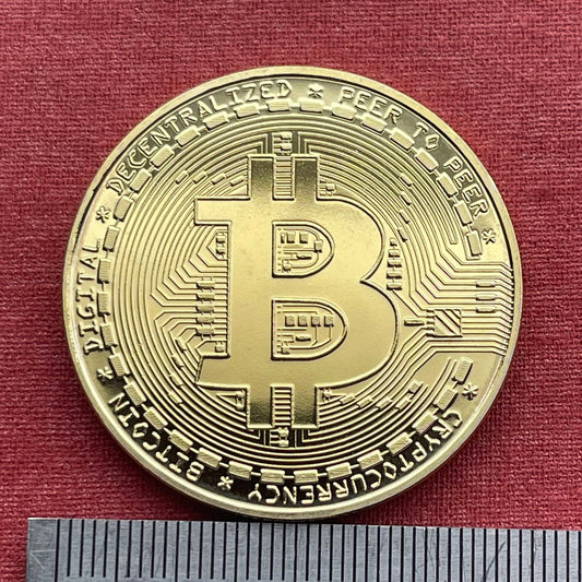 Bitcoin Logo Charm with Miner's Axe & Circuitboard 24-Karat Gold-plated Novelty Medallion (No Monetary Value) (Cryptocurrency) (BTC Mining)