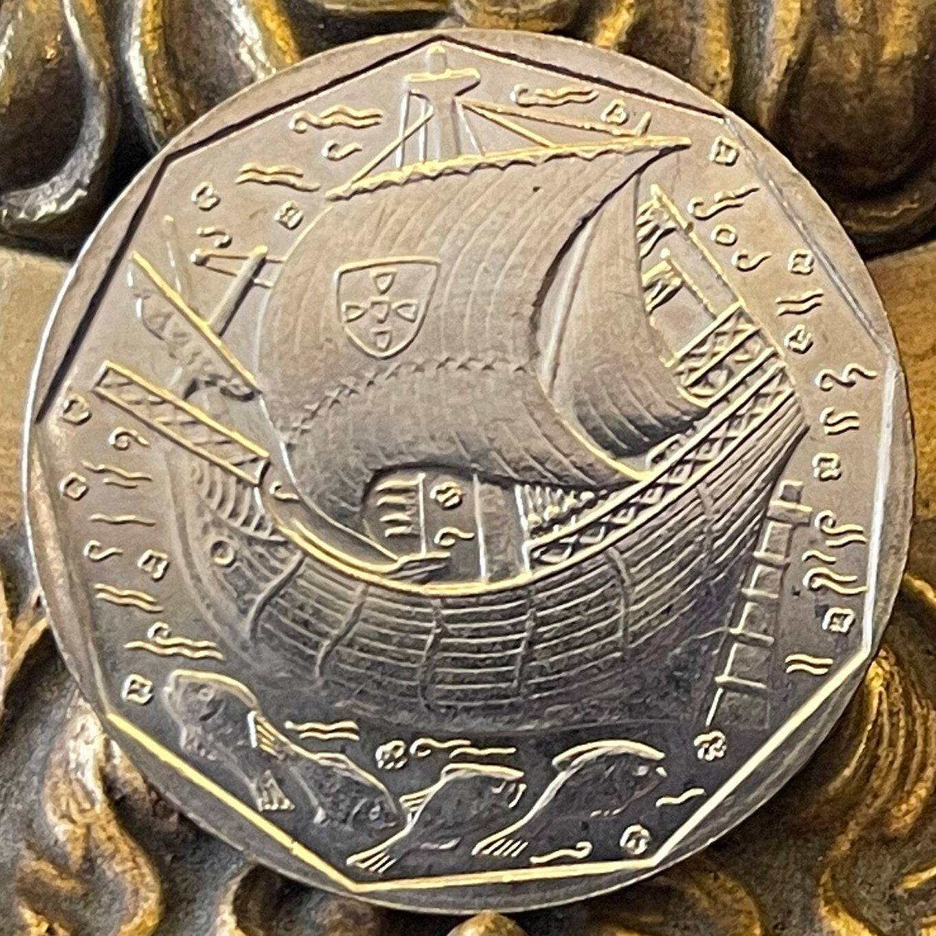 Caravel Ship & Cod Fish 50 Escudos Portugal Authentic Coin Money for Jewelry and Craft Making (Fishing Boat)
