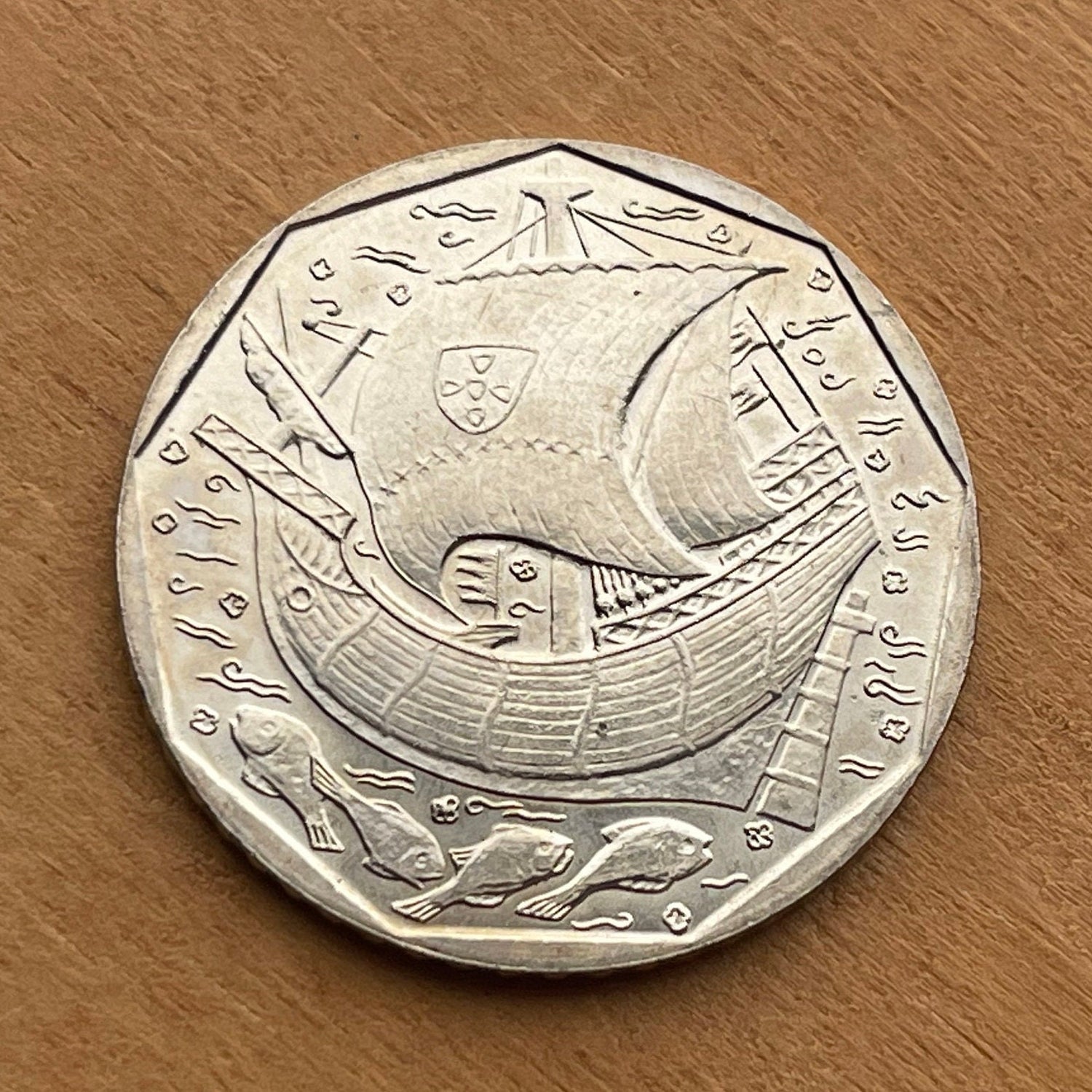 Caravel Ship & Cod Fish 50 Escudos Portugal Authentic Coin Money for Jewelry and Craft Making (Fishing Boat)