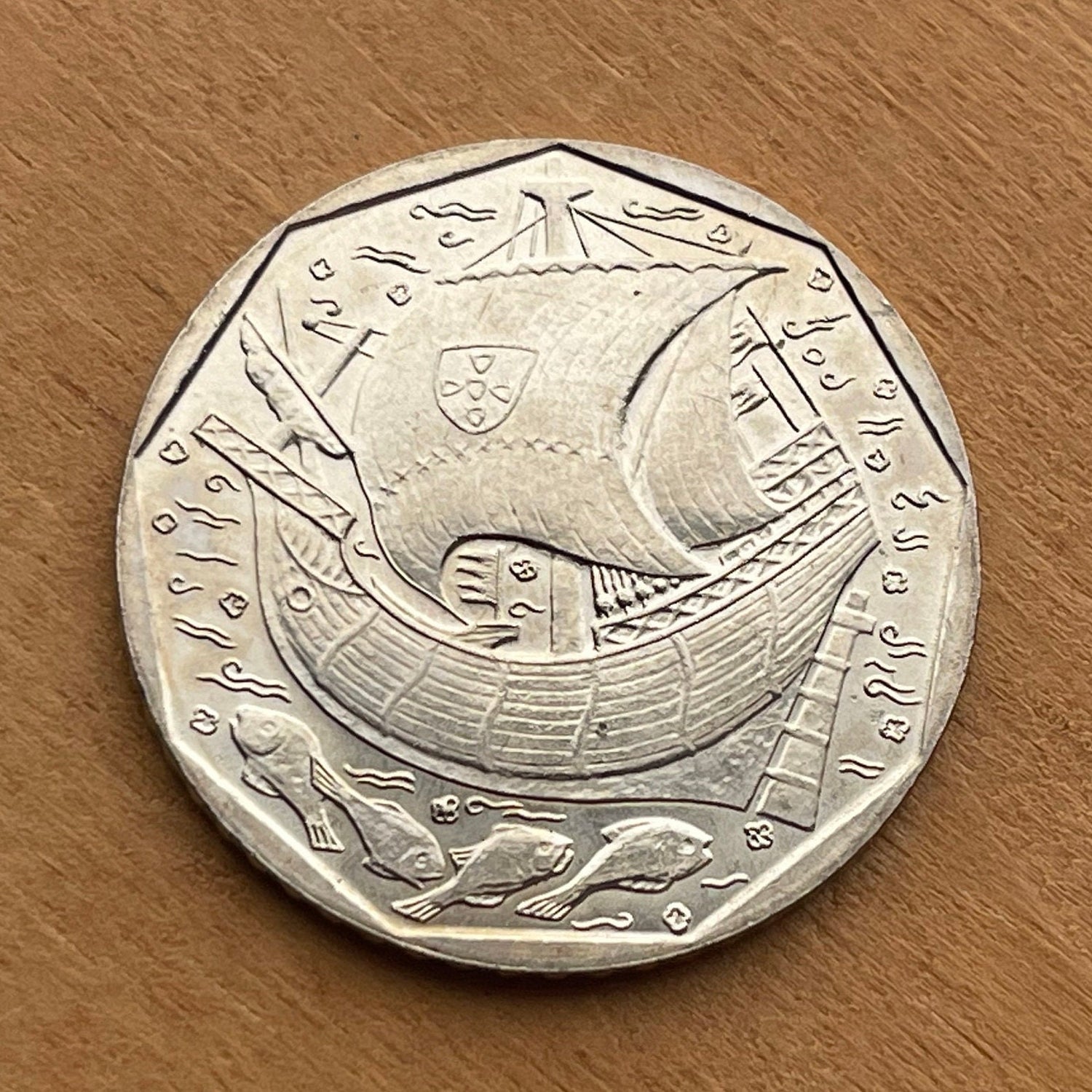 Caravel Ship & Cod Fish 50 Escudos Portugal Authentic Coin Money for Jewelry and Craft Making (Fishing Boat)