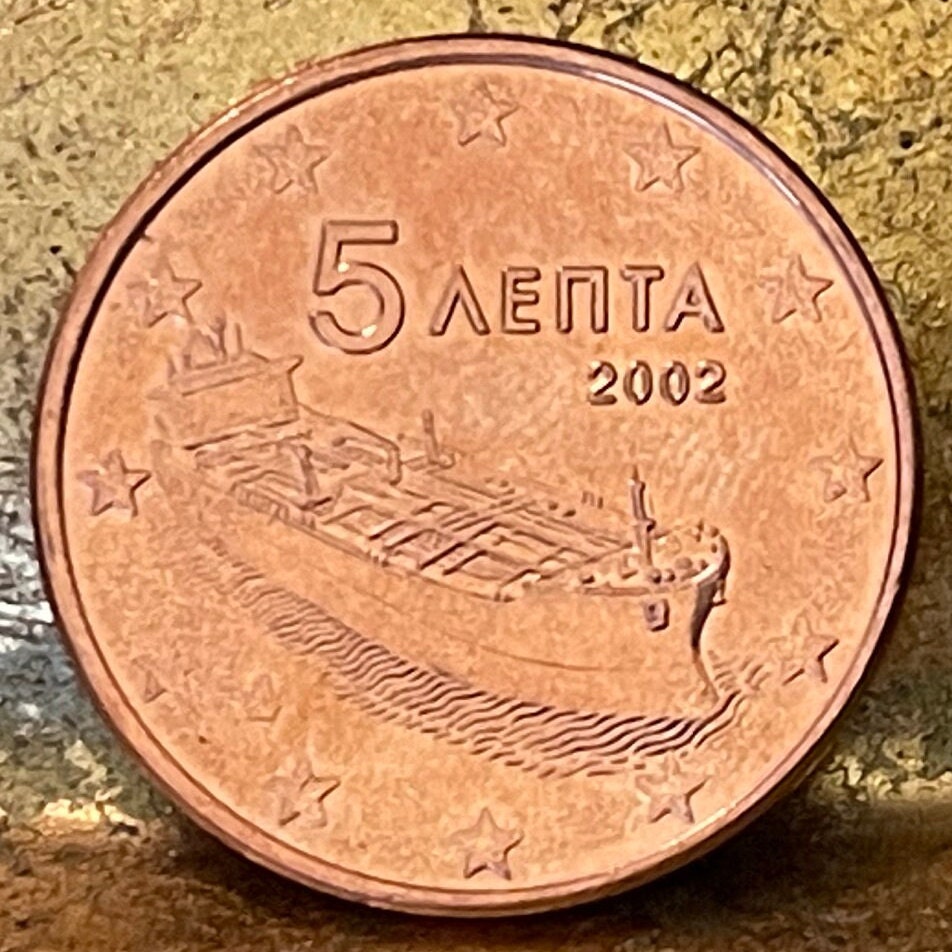 Oil Tanker 5 Euro Cents Greece Authentic Coin Money for Jewelry and Craft Making